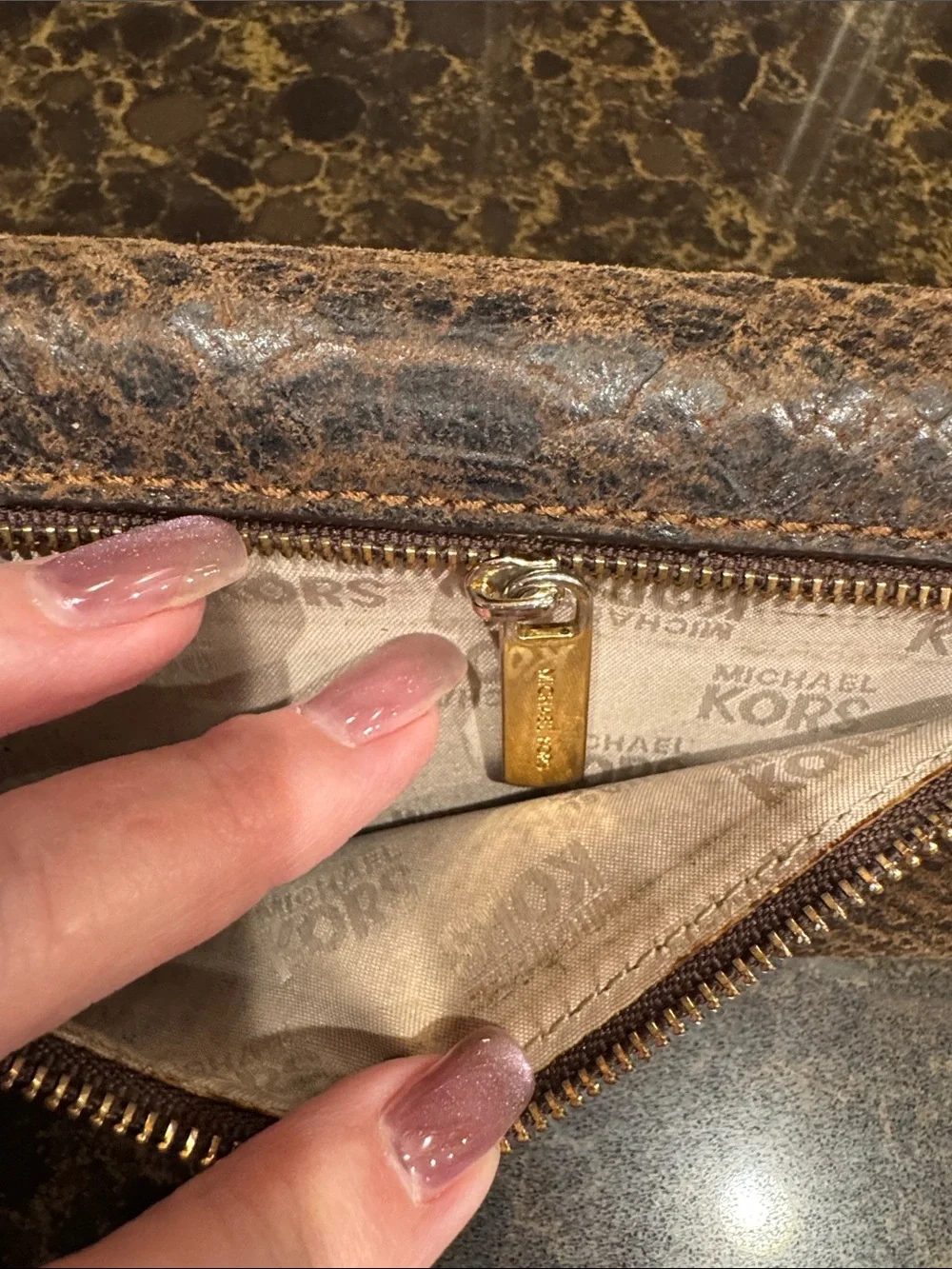 Michael Kors Continental Clutch brown python embossed Wallet with Gold Hardware